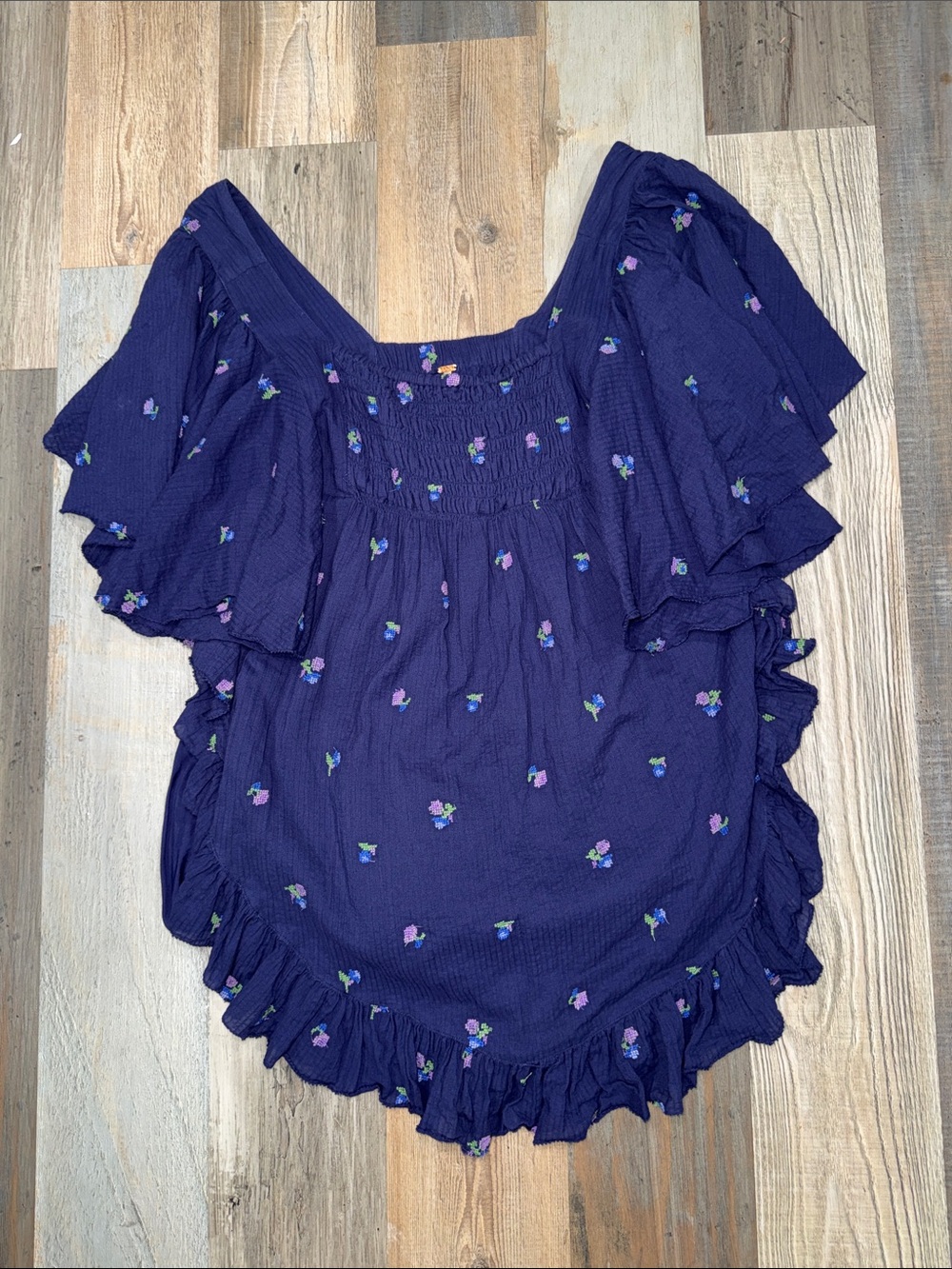 Free People Navy Purple Floral Ruffle Romper